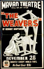 Woman working at a loom in vintage poster for The Weavers Federal Theatre Project