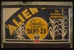 Poster showing a ship on the horizon and stalks of corn for Federal Theatre Project presentation of Alien Corn