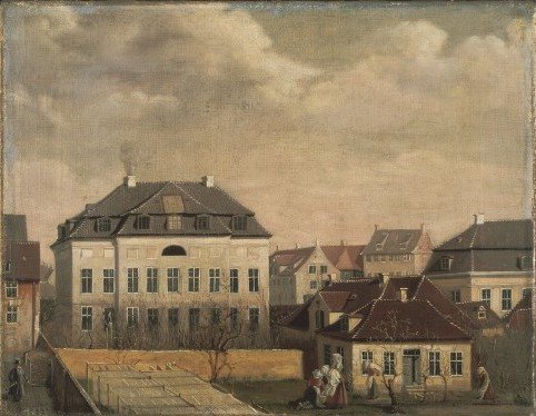 Rear side of Kirurgisk Institut viewed from a window in Fødselsstiftelsen, Amaliegade 25, Copenhagen