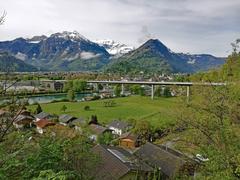 Goldswil Viaduct view from Goldswil towards Interlaken with Aare river and Rugen mountains