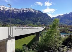 Goldswil Viaduct with view towards Interlaken featuring Aare River and Schynige Platte in the background