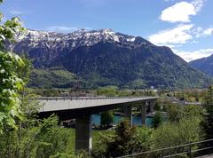 Goldswil Viaduct with view towards Interlaken showing Aare River and Schynige Platte mountain in the background