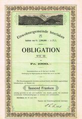 Bond certificate of the Einwohnergemeinde Interlaken issued on 30 June 1904