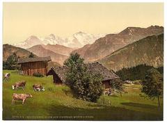 Scenic view of Jungfrau, Mönch and Eiger mountains from Beatenburg in Bernese Oberland, Switzerland