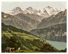 View of Jungfrau, Monch, and Eiger mountains from Beatenburg (Beatenberg), Bernese Oberland, Switzerland
