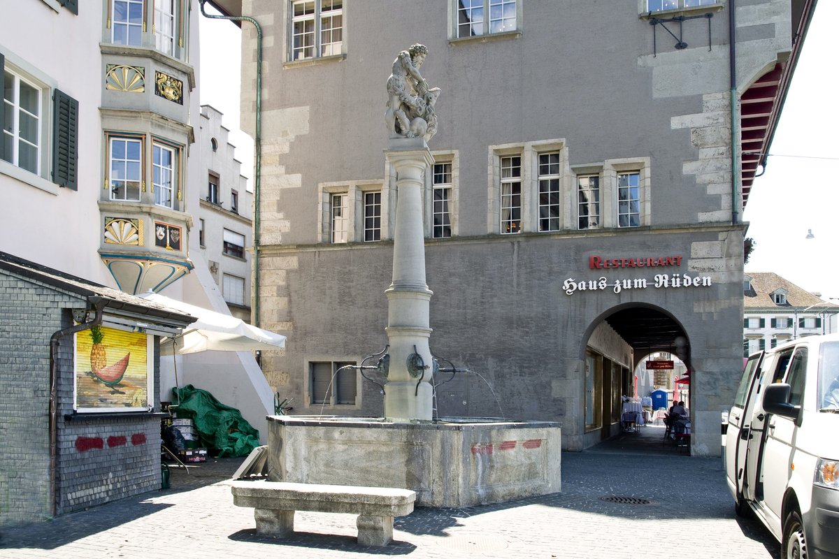 Fischmarktbrunnen fountain at Rüdenplatz in Zurich, Switzerland