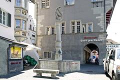 Fischmarktbrunnen fountain at Rüdenplatz in Zurich, Switzerland
