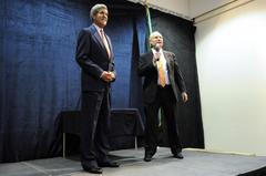 Chargé d'Affaires Tim Lenderking introducing U.S. Secretary of State John Kerry to Embassy Riyadh staff on November 4, 2013