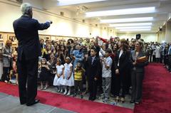 U.S. Secretary of State John Kerry greeting Embassy Riyadh staff and their families during visit to Saudi Arabia in 2013