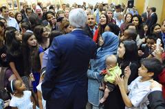 U.S. Secretary of State John Kerry greeting Embassy Riyadh staff in Saudi Arabia
