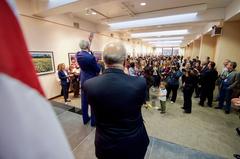 U.S. Secretary of State John Kerry saluting embassy workers at U.S. Embassy Riyadh in Saudi Arabia