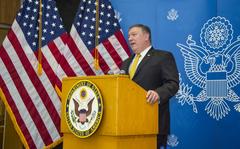 U.S. Secretary of State Mike Pompeo addressing U.S. Embassy Riyadh staff and their families