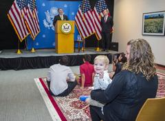 U.S. Secretary of State Mike Pompeo addressing U.S. Embassy Riyadh staff and families in Saudi Arabia