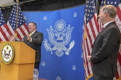 U.S. Secretary of State Mike Pompeo delivering remarks at U.S. Embassy Riyadh in 2018