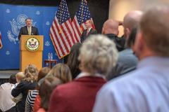 U.S. Secretary of State Mike Pompeo speaking at U.S. Embassy Riyadh addressing staff and families