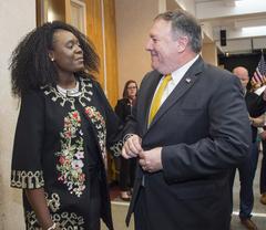U.S. Secretary of State Mike Pompeo meeting staff and families at U.S. Embassy Riyadh