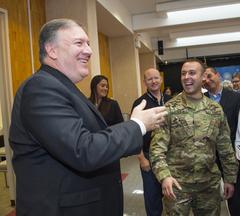 U.S. Secretary of State Mike Pompeo meeting with staff and families from U.S. Embassy Riyadh in Riyadh Saudi Arabia on April 29 2018