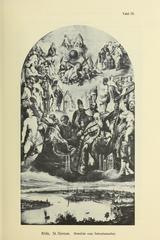 Page from Die Kunstdenkmäler der Stadt Köln Band 7 Abt 1 showing illustrations of St. Gereon, St. Johann Baptist, Marienkirchen and Gross St. Martin churches