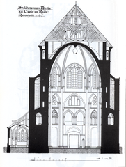 Cross-sectional interior elevation of the Dekagon at St. Gereon church in Cologne, viewed westward