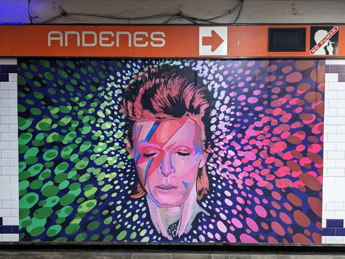 David Bowie mural at Andenes metro station Mexico City British-themed display