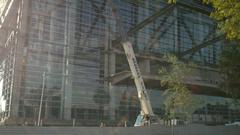 Entrance of Arena building with People and Flags on December 14th 2011
