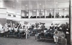 Waiting room at Miami Amtrak station in June 1978 with passengers and seating area