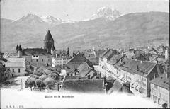 Vintage postcard of Bulle and Moleson mountain from 1908