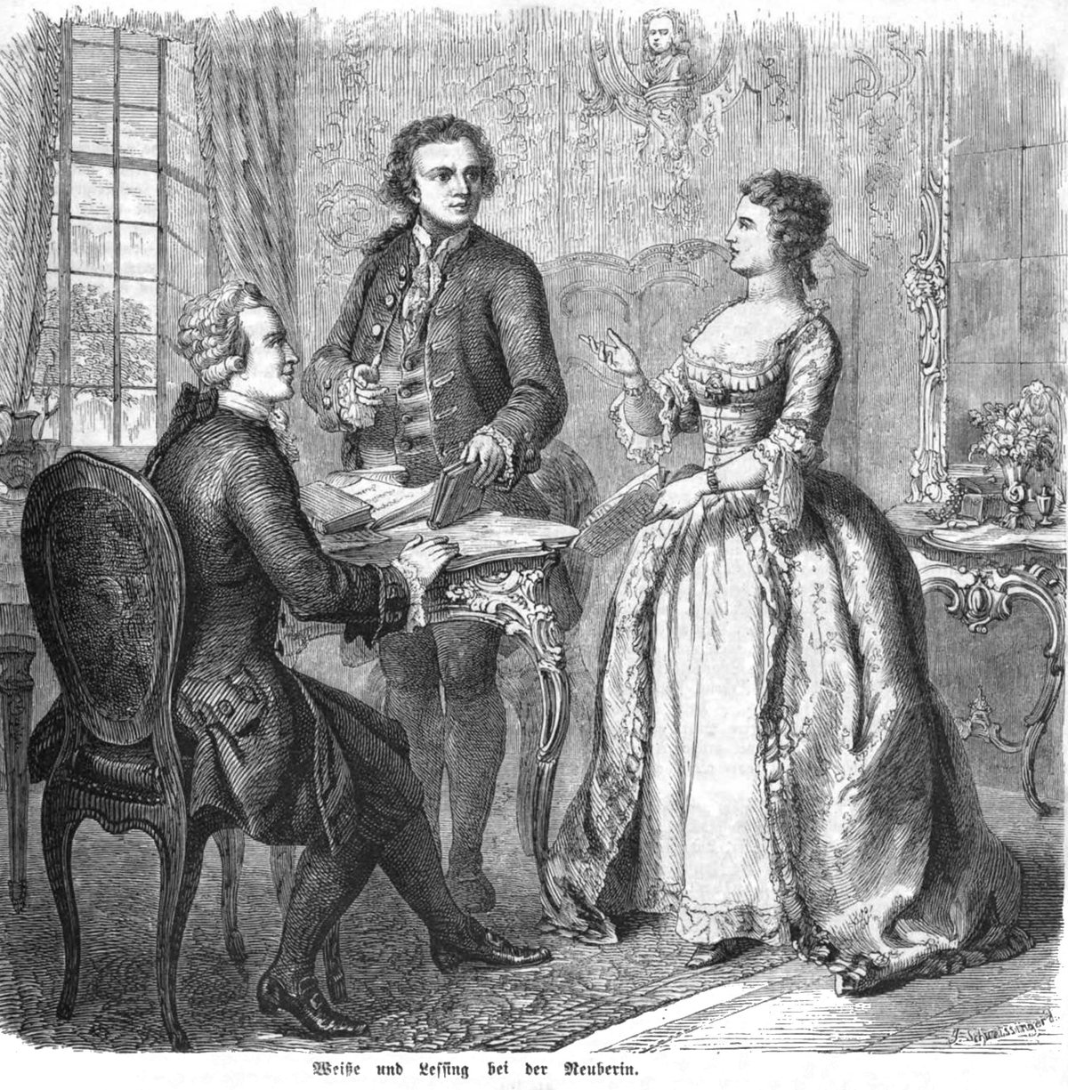 Vintage illustration from Die Gartenlaube 1860 showing a lively street scene with people and horse-drawn carriages
