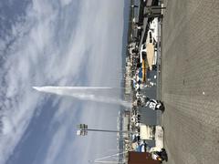 Jet d'eau fountain in Geneva with blue sky background