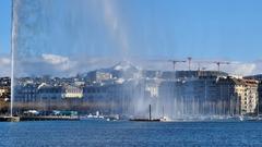 Le Môle mountain behind the Jet d'Eau fountain in Geneva