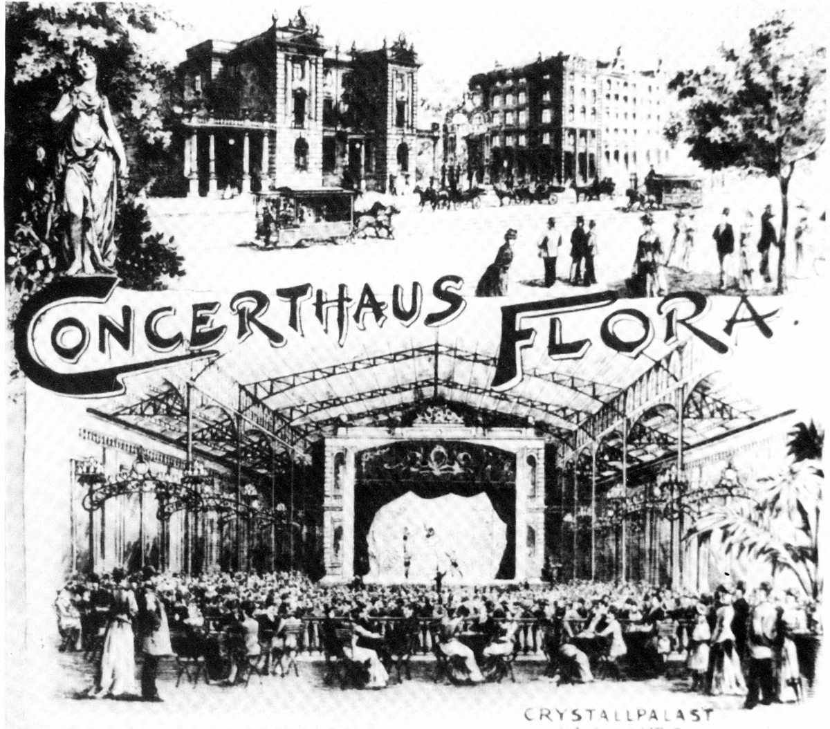 Old concert program leaflet of Concert House Flora in Hamburg Schulterblatt with Crystallpalast