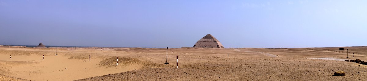 Panoramic view of Sneferu's Bent Pyramid and Amenemhat III's Black Pyramid at Dahshur desert