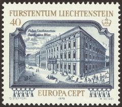 1978 Liechtenstein commemorative postage stamp depicting the Baroque Stadtpalais Liechtenstein in Vienna