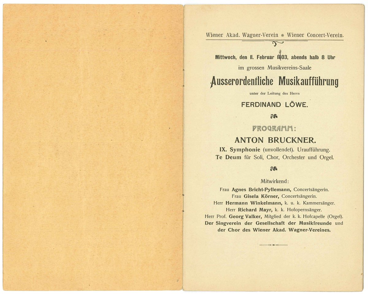 Programme for the world premiere of Anton Bruckner's Symphony No. 9 in Vienna, 1903