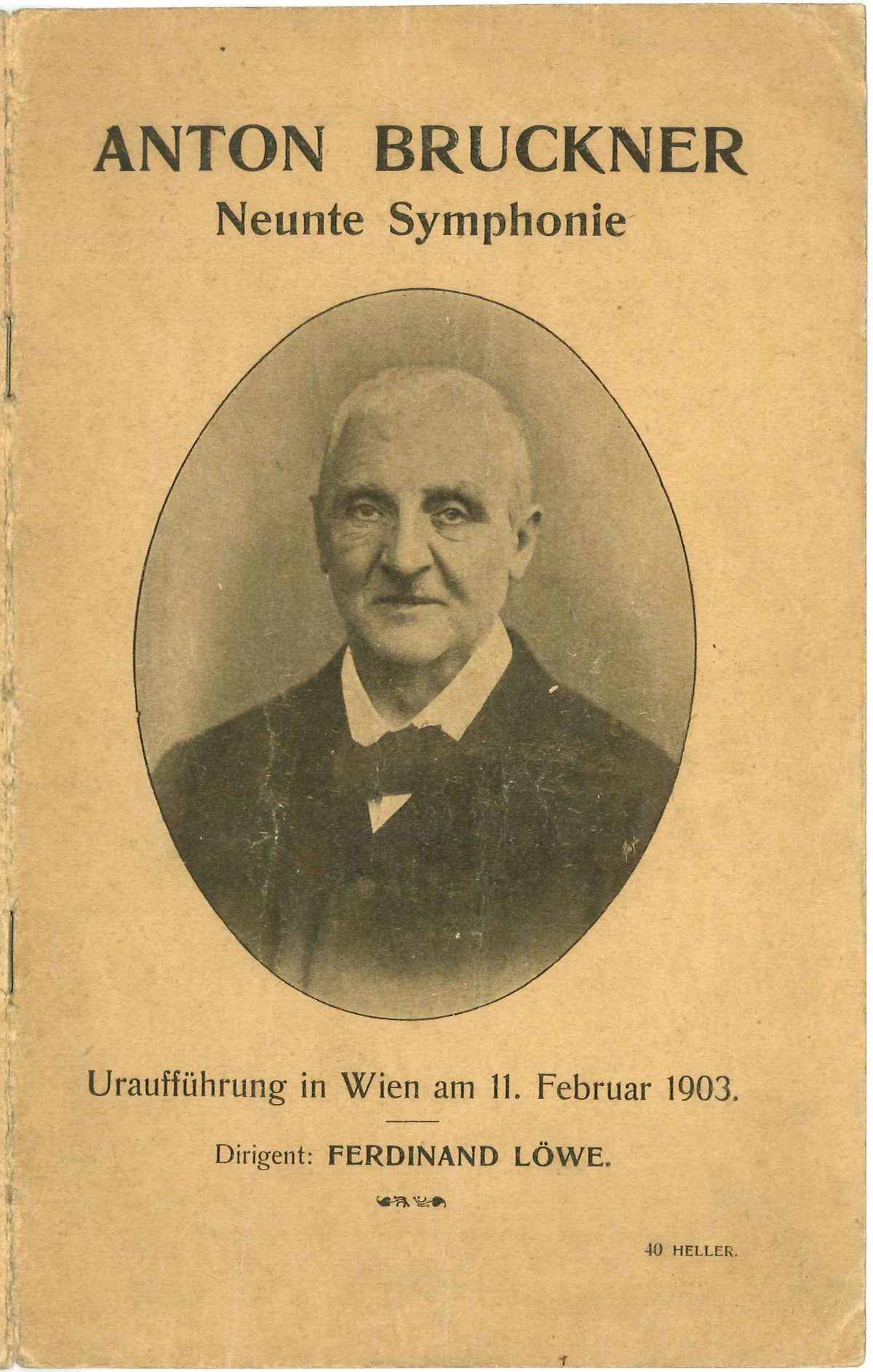 Programme cover for the world premiere of Anton Bruckner's Symphony No. 9 on February 11, 1903 at the Musikverein Great Hall in Vienna
