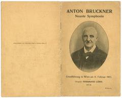 Programme cover for the world premiere of Anton Bruckner's Symphony No. 9 held on February 11, 1903 at the Musikverein Great Hall in Vienna, showing front and back pages with classic early 20th-century design