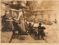 Wiener Philharmoniker orchestra performing, 1926 etching by Ferdinand Schmutzer