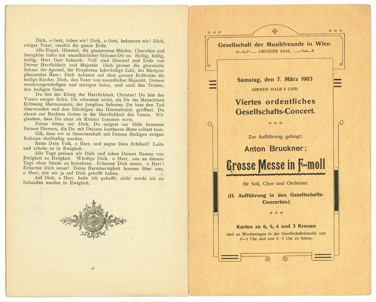 Pages 18 and 19 of the original programme for the world premiere of Anton Bruckner's Symphony No. 9 dated February 11, 1903