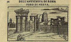 Historical illustration of Forum of Nerva by Bernardo Gamucci from 1565