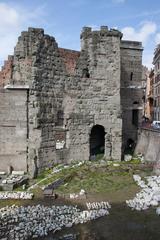Detailed view of ancient Roman Forum of Nerva ruins with columns and stone structures