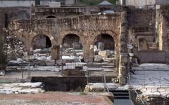Interior view of the Carolingian House at the Nerva Forum in Rome showing ancient architectural details