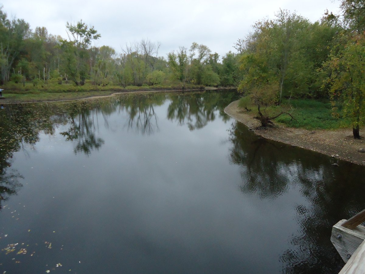 Concord River viewed from the historic bridge of the 1775 Revolutionary War battle in Concord, Massachusetts