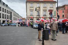 Farmers protest in Warsaw on May 10, 2024 with people holding banners and flags