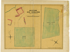 Historical map showing land claims of Mission San Fernando in Los Angeles County from 1854