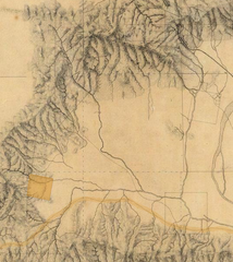 1880 detail map of San Fernando Valley showing Rancho El Escorpión, Rancho Los Encinos, and Mission San Fernando Rey de España with El Camino Real route