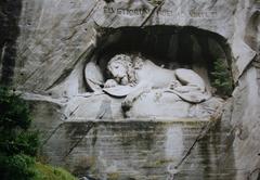 Lion Monument in Lucerne honoring Swiss Guards who died defending King Louis XVI during the French Revolution