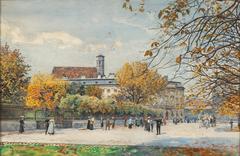 Emperor Franz Joseph's departure at Volksgarten painted in watercolor