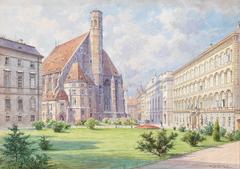 Minoritenkirche in Vienna with cloudy sky in 1913