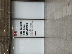 Information sign about the opening of the DB Lounge in Karlsruhe train station