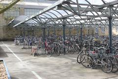 Bike and Ride parking area with approximately 300 bike stands at Karlsruhe Hauptbahnhof, close-up view